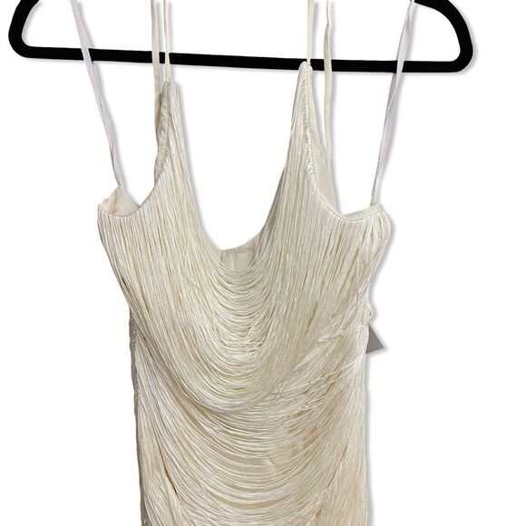 Michael Costello REVOLVE Skylar Mini Dress white ivory Halter fringe XS - Picture 7 of 11